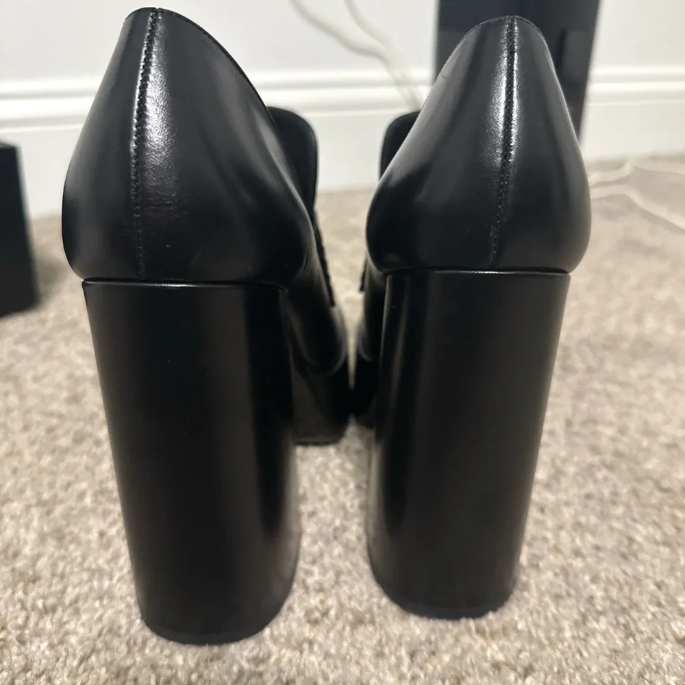 Versace Black Leather Platform Loafers with Gold Medusa Hardware
